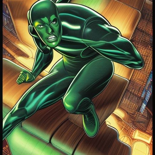 Green Speedster in Comic Book Art Style