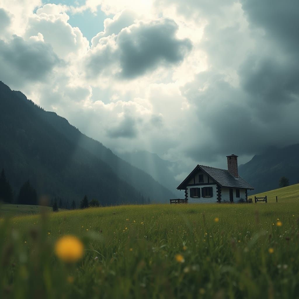 Cottage in Meadow, French Alps Illustration