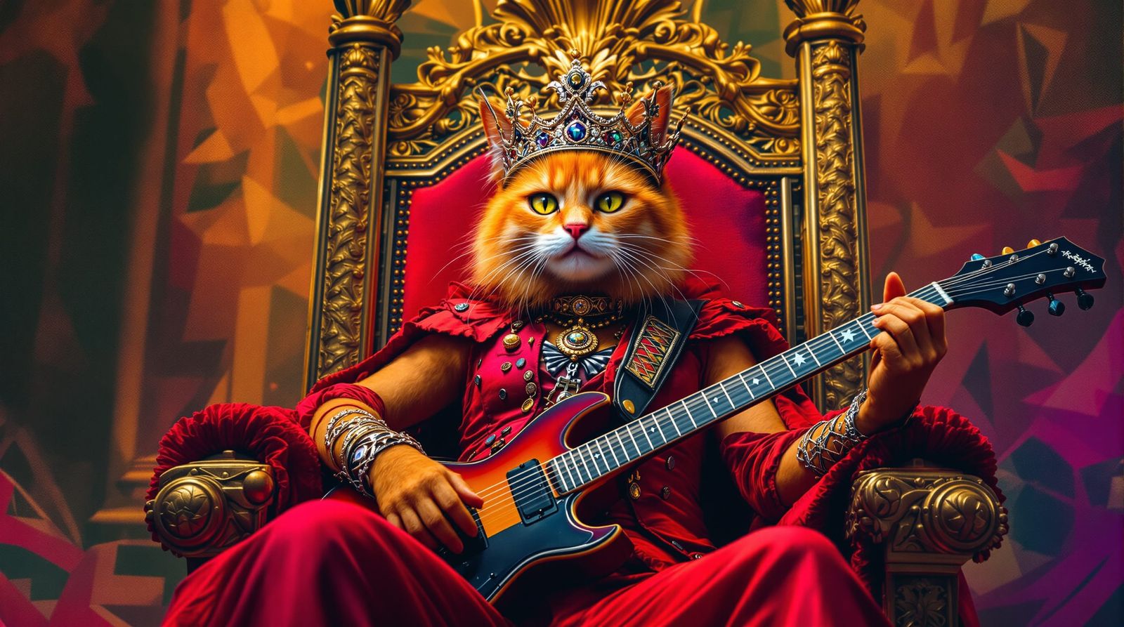 Psychedelic Punk Cat on British Throne
