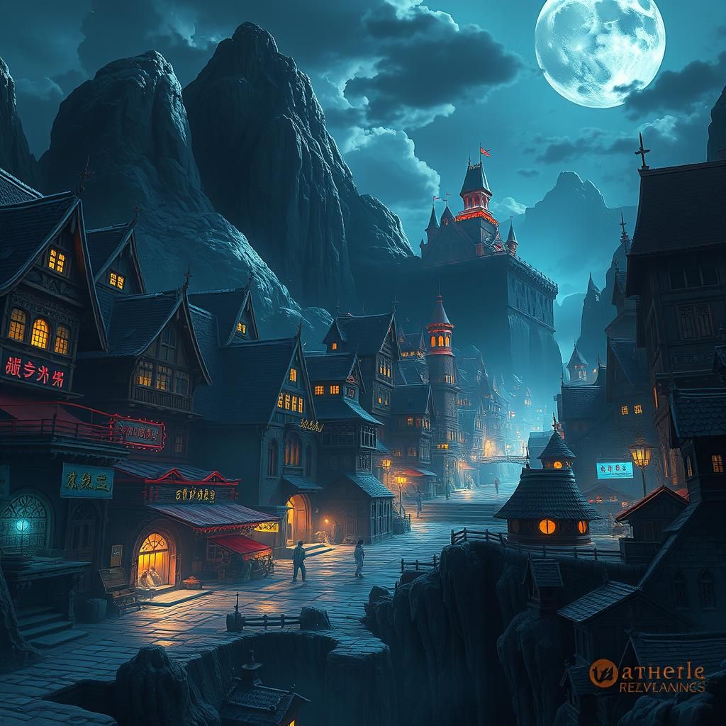 Fantastical Night Town on a Wedge Sheet