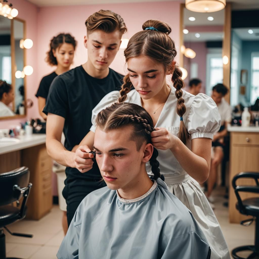 Boy Getting Hair Bows: Hyper-Realistic Portrait Photography