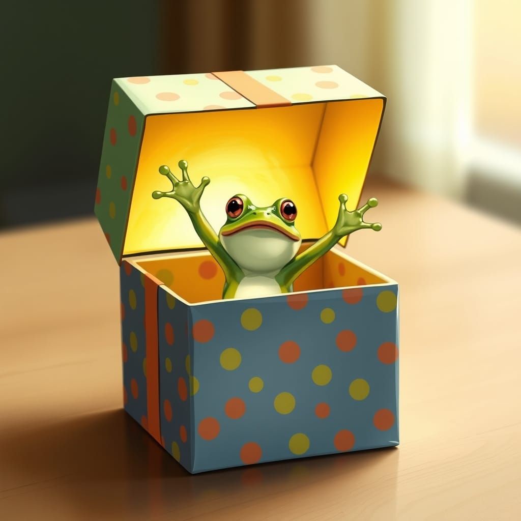 Frog Jack-in-the-Box Whimsical Illustration
