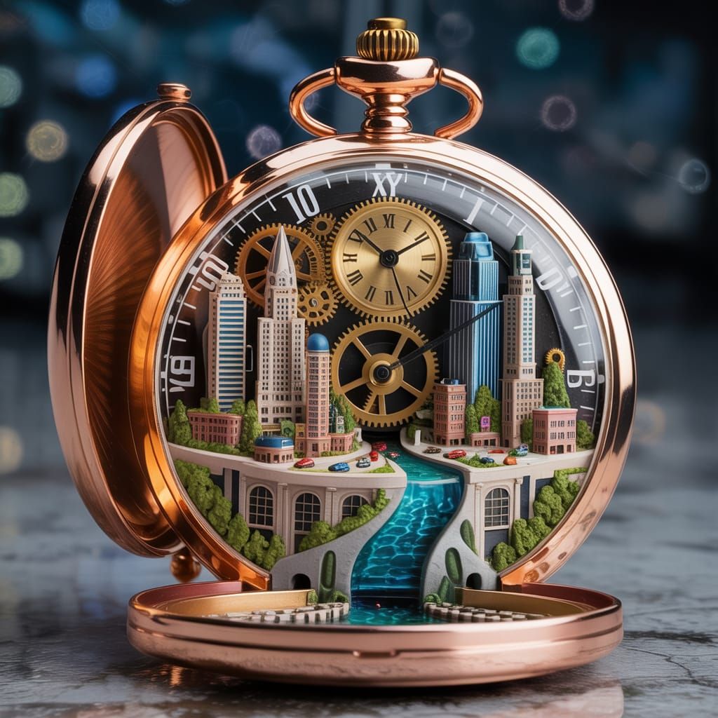Miniature Steampunk City Inside Pocket Watch