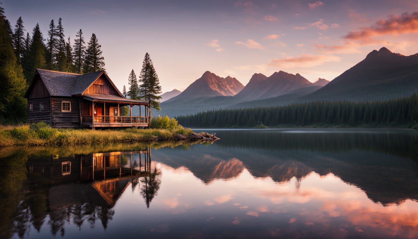 Serenely Reflecting Mountains in Golden Sunset Light