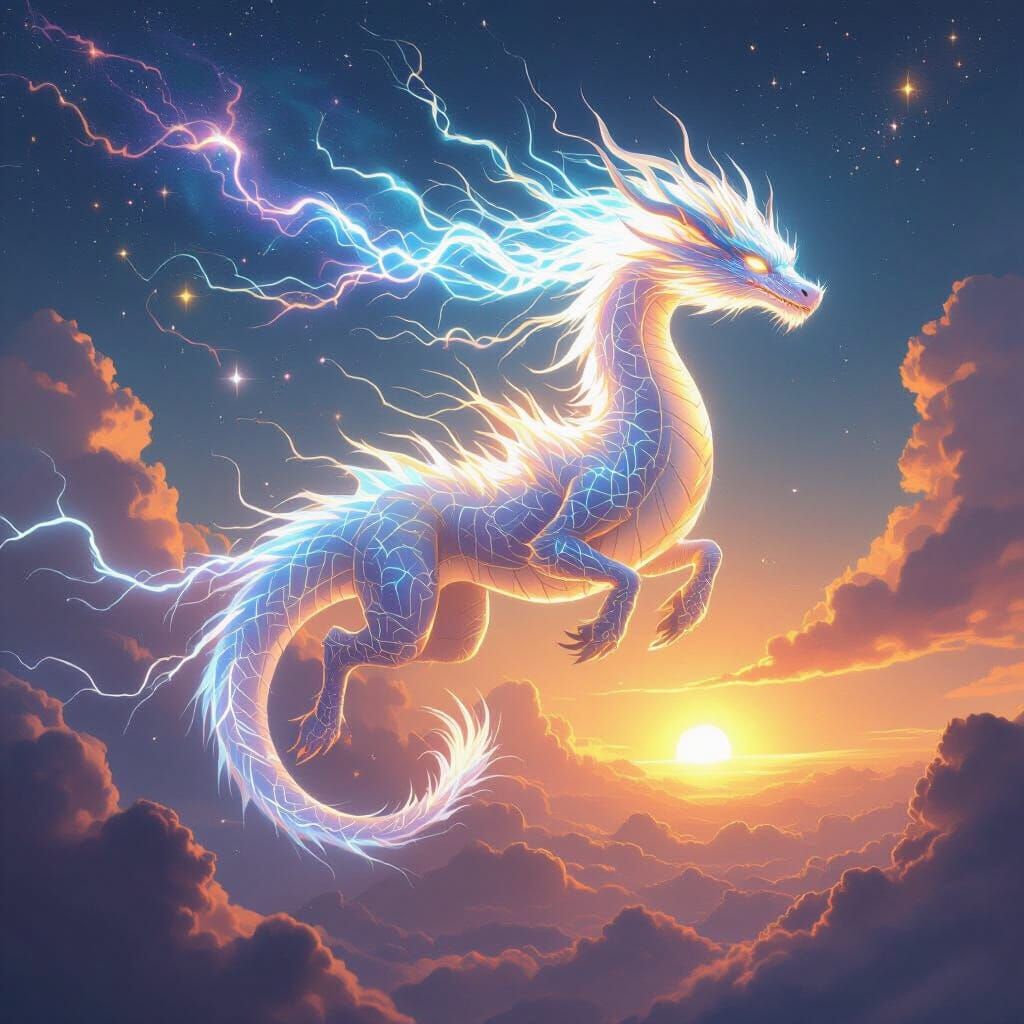 Colossal Lightning Dragon Soars Through Mystical Sky