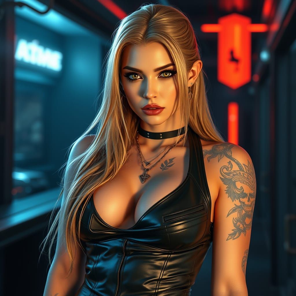 Ruthless Mafia Boss in Futuristic Neon Landscape