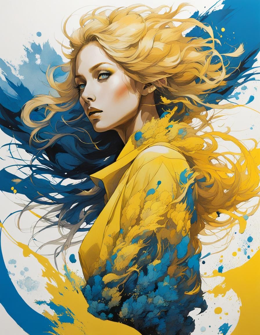 Ukrainian Woman Portrait in Splash Art Style