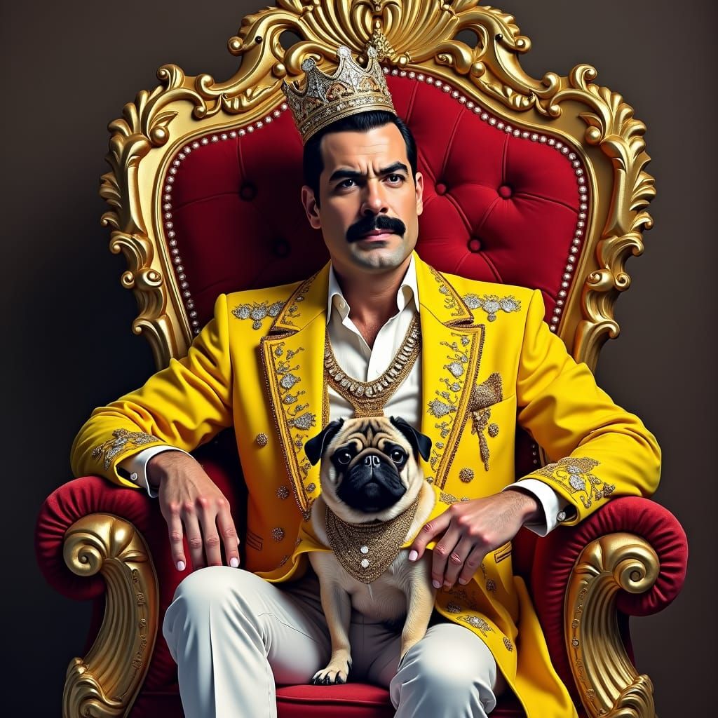 Freddie Mercury as King with Royal Pug