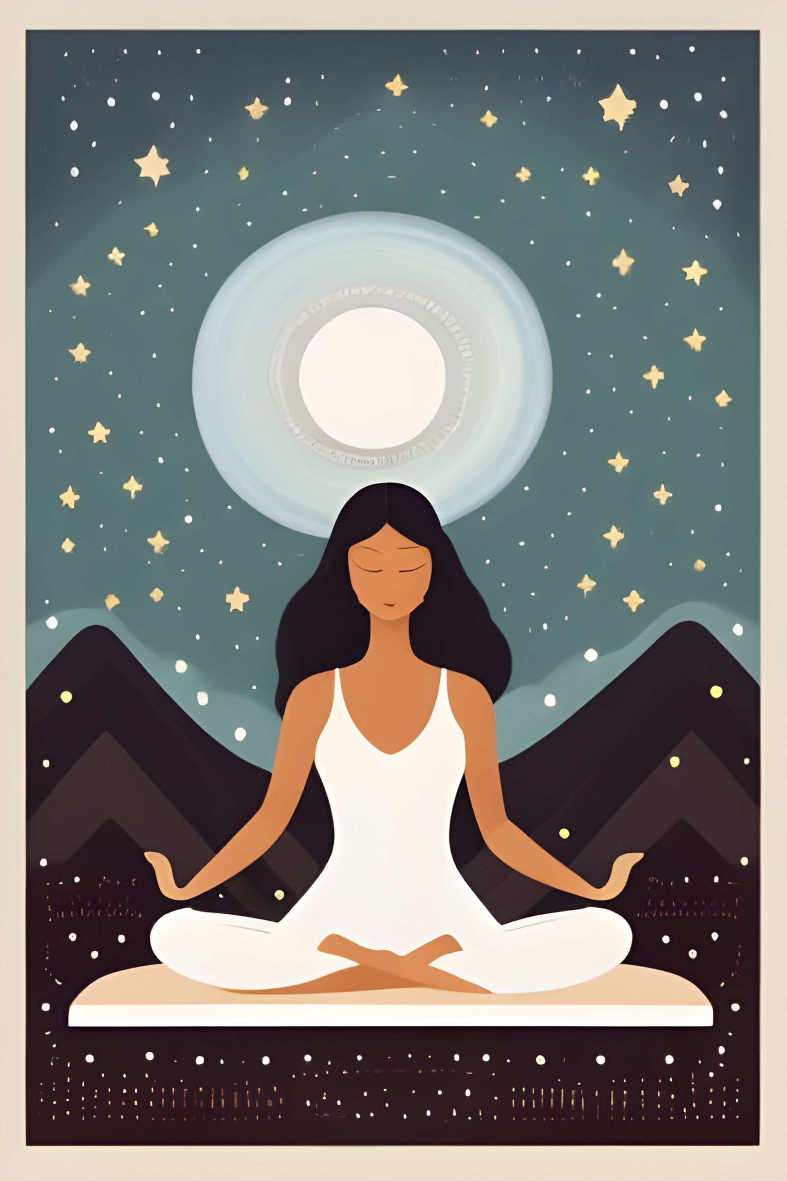 Meditating Woman Under Night Sky: Vector Illustration