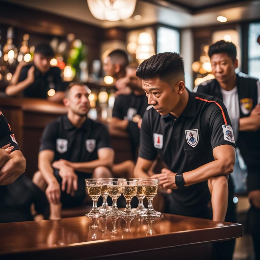 Soccer Referee and Players at the Bar: Photo