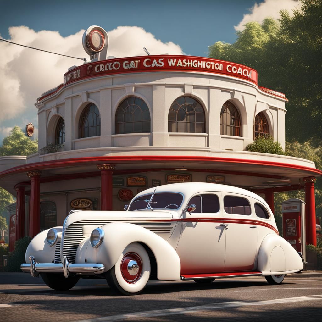 1939 Art Deco Car at Retro Gas Station