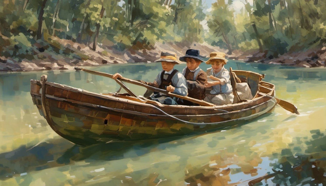 Victorian Steamship with Pugs in Antique Watercolor Style