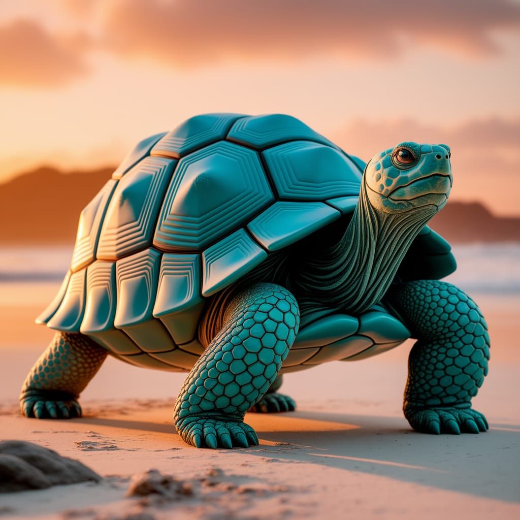 Turquoise Tortoise Pauses at Sunset