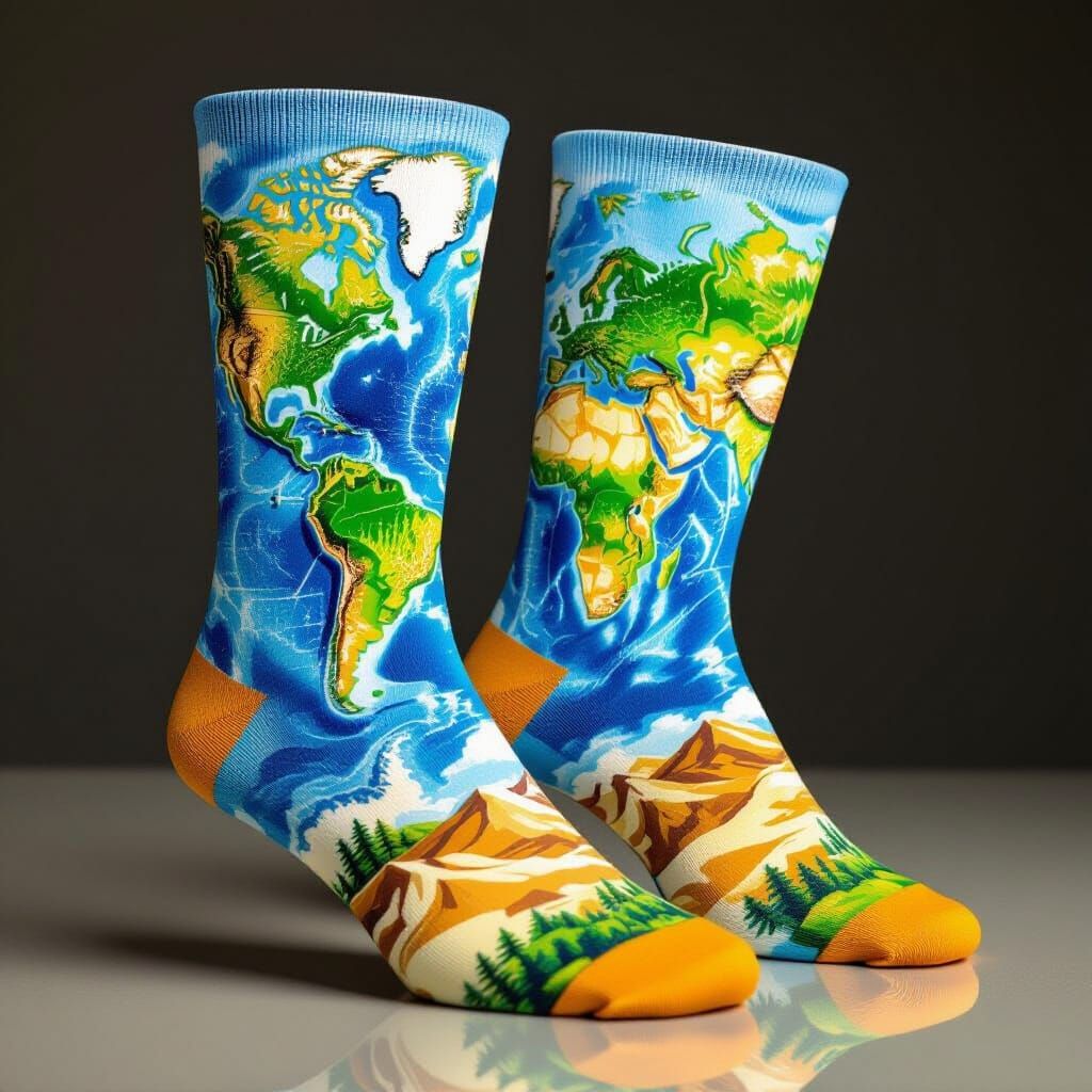 Geographic Porcelain Sock in Hyper-Realistic Style