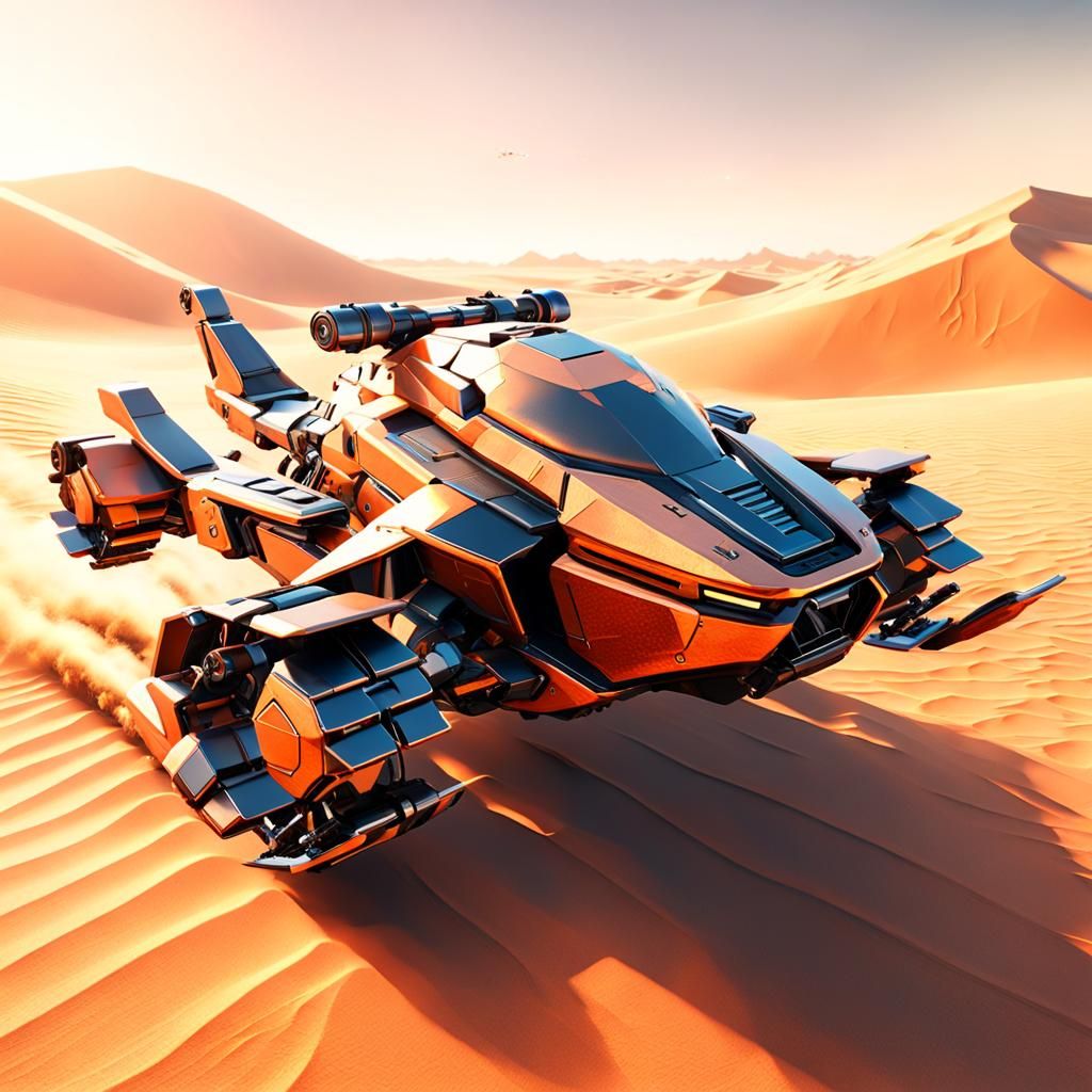 Hover Bike Glides Through Desert Sunset