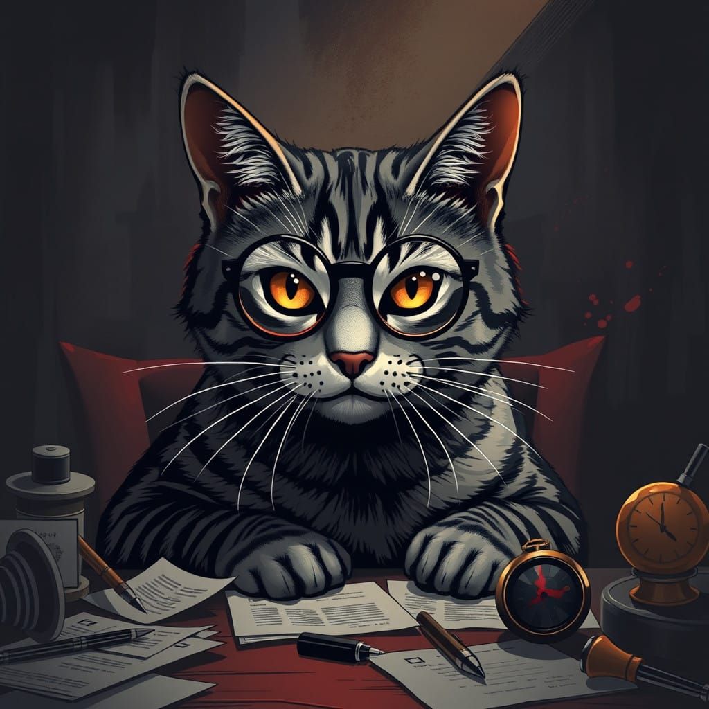 Mysterious Feline Detective in Vintage Noir Style