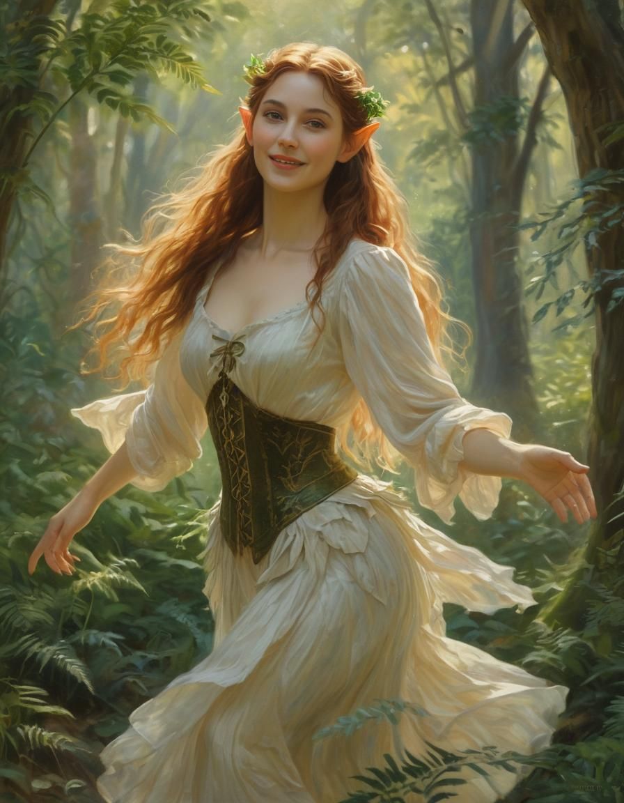 Ethereal Forest Elf Dancing: An Impressionist Portrait