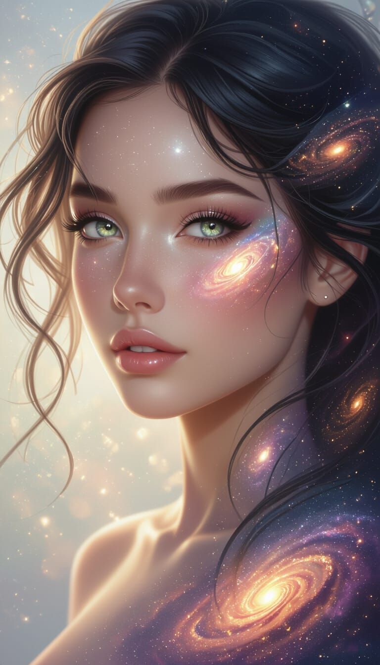Galactic Woman with Stardust Eyes Illustration