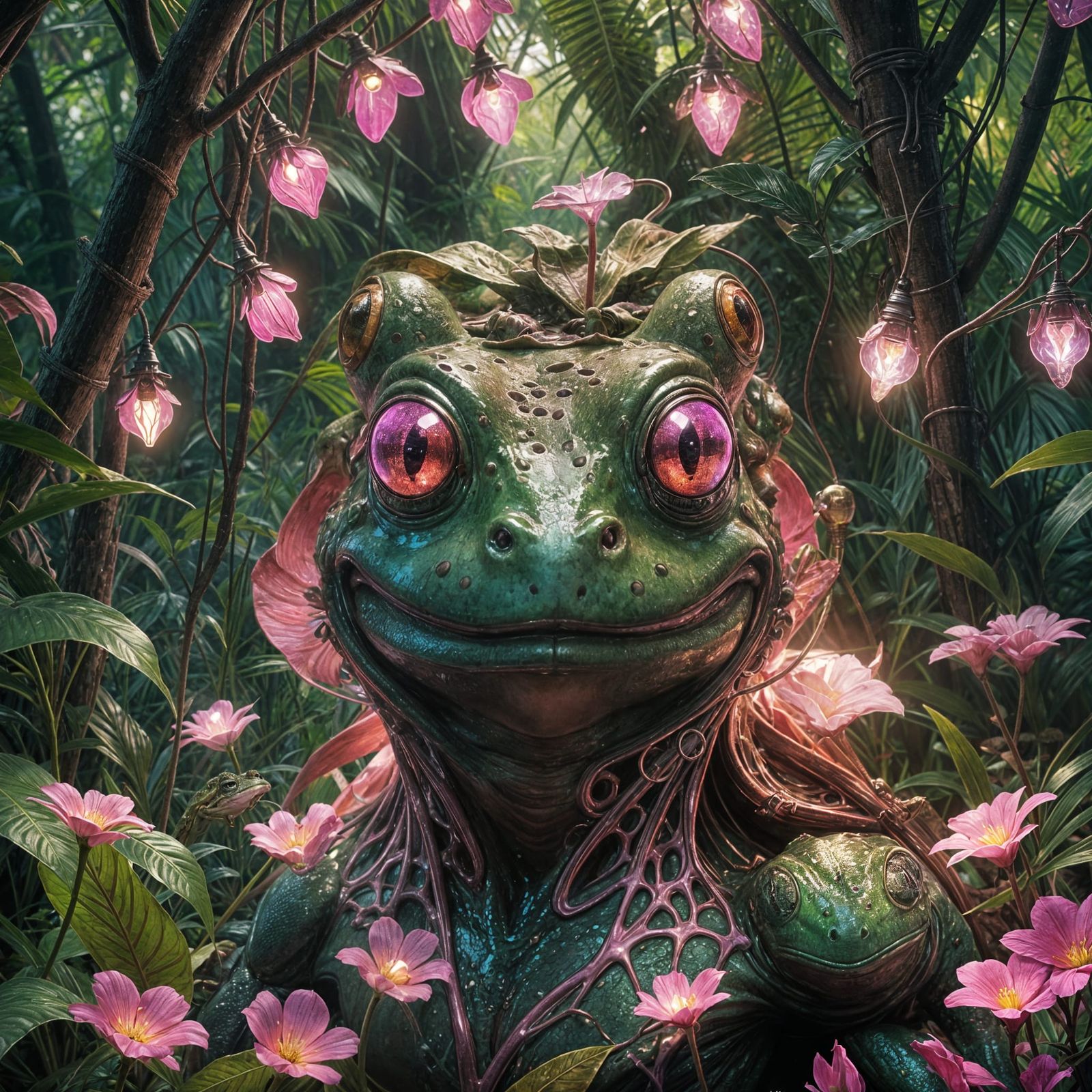 Frog Lamp in Jungle, Art Nouveau Portrait