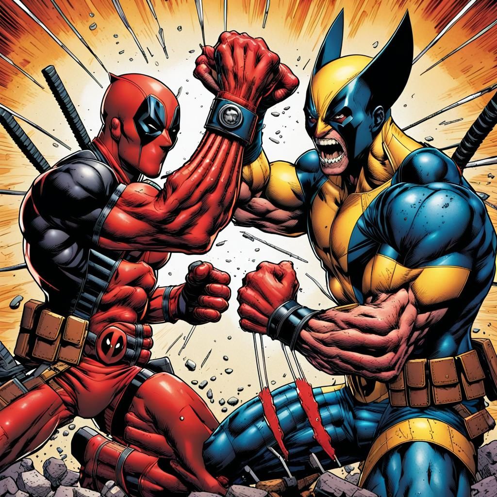 Deadpool and Wolverine Epic Comic Book Fight Scene