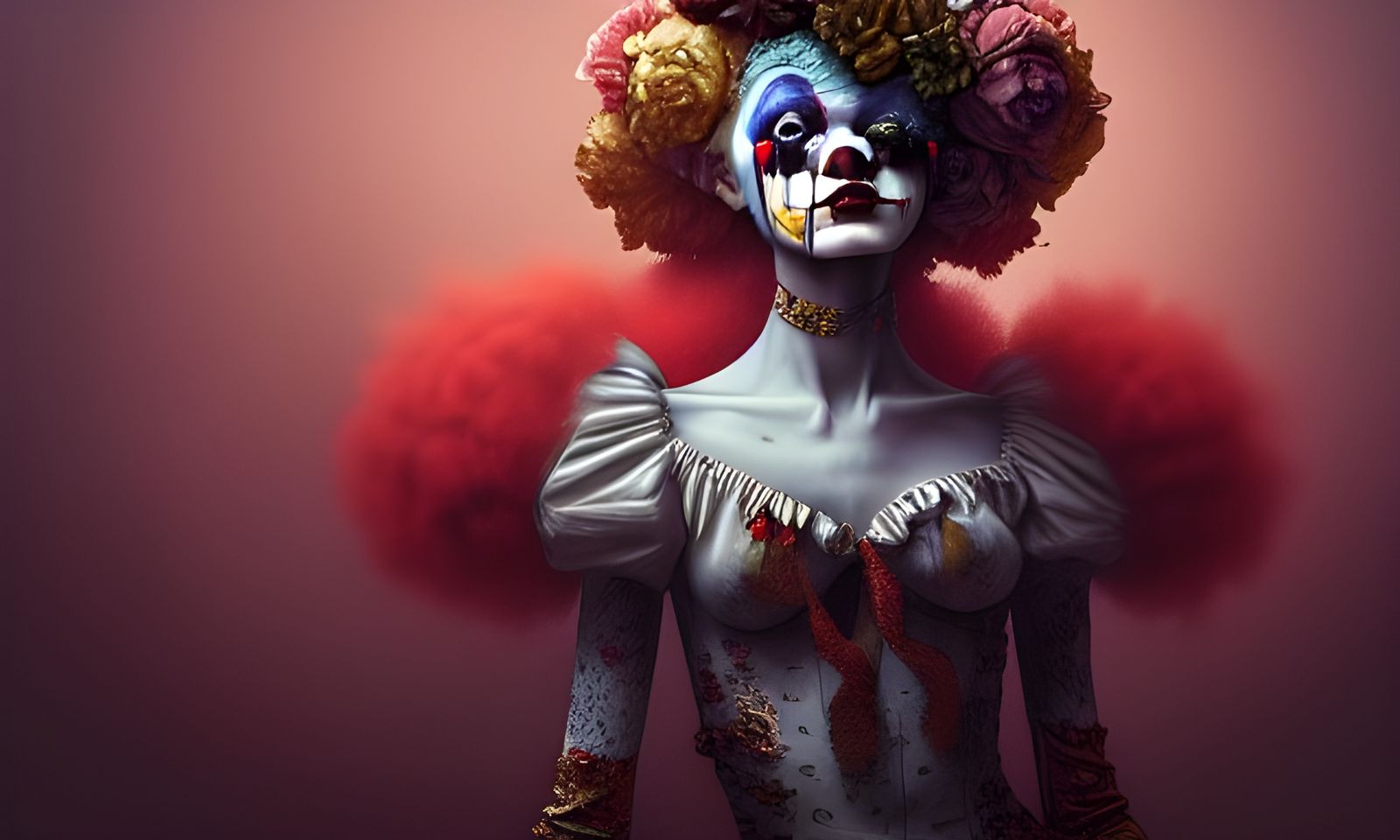 Ominous Creepy Clown Girl Painting