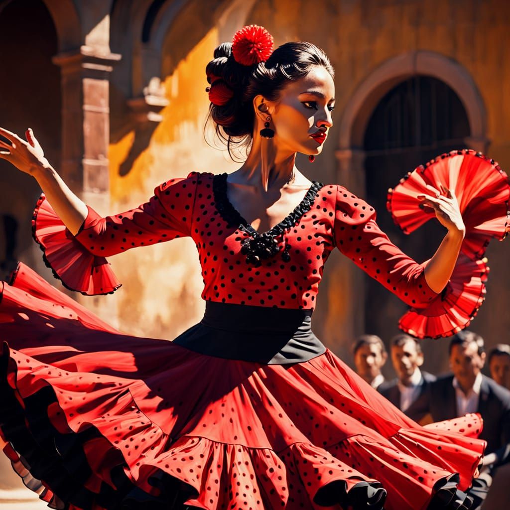 Flamenco Dancer in Seville with Red Polka Dot Dress