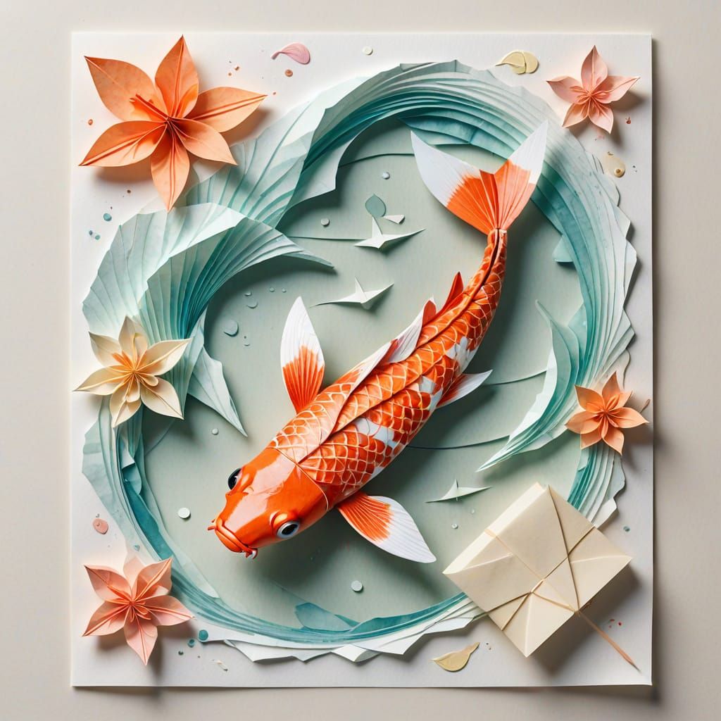 Delicate Origami Koi in Soft Watercolor
