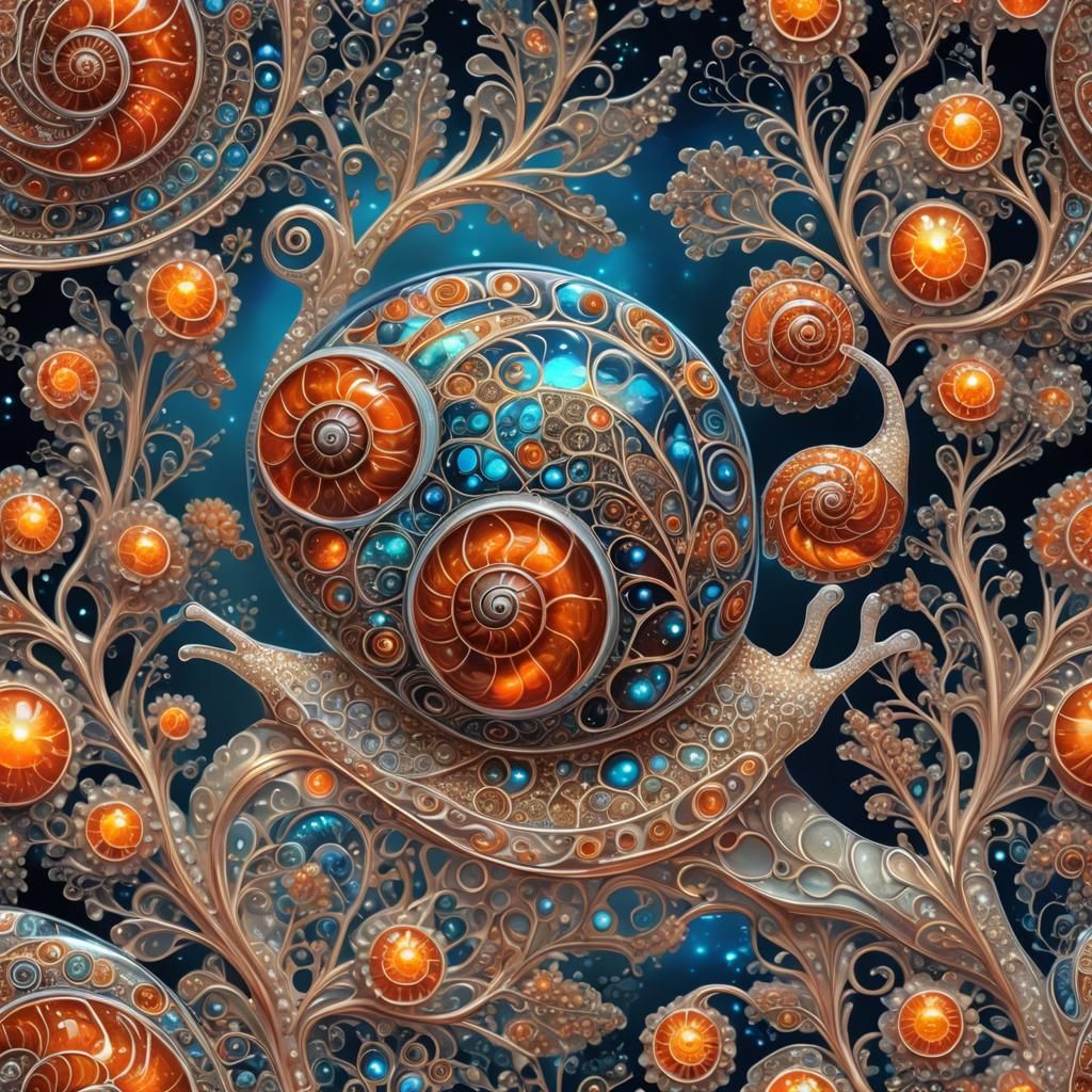 Bioluminescent Glass Snail-Shell with Fractal Plants