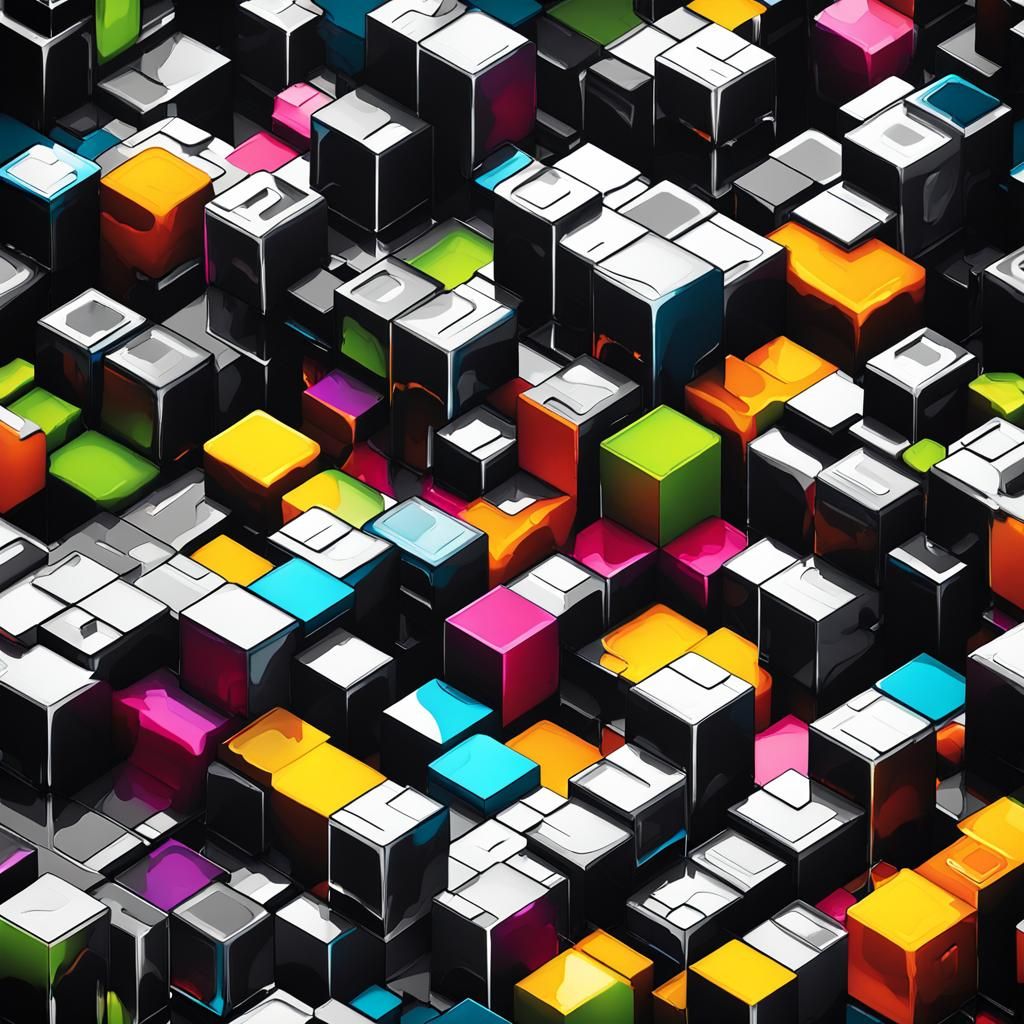 Geometric Isometric Cube Pattern in Cyberpunk Style