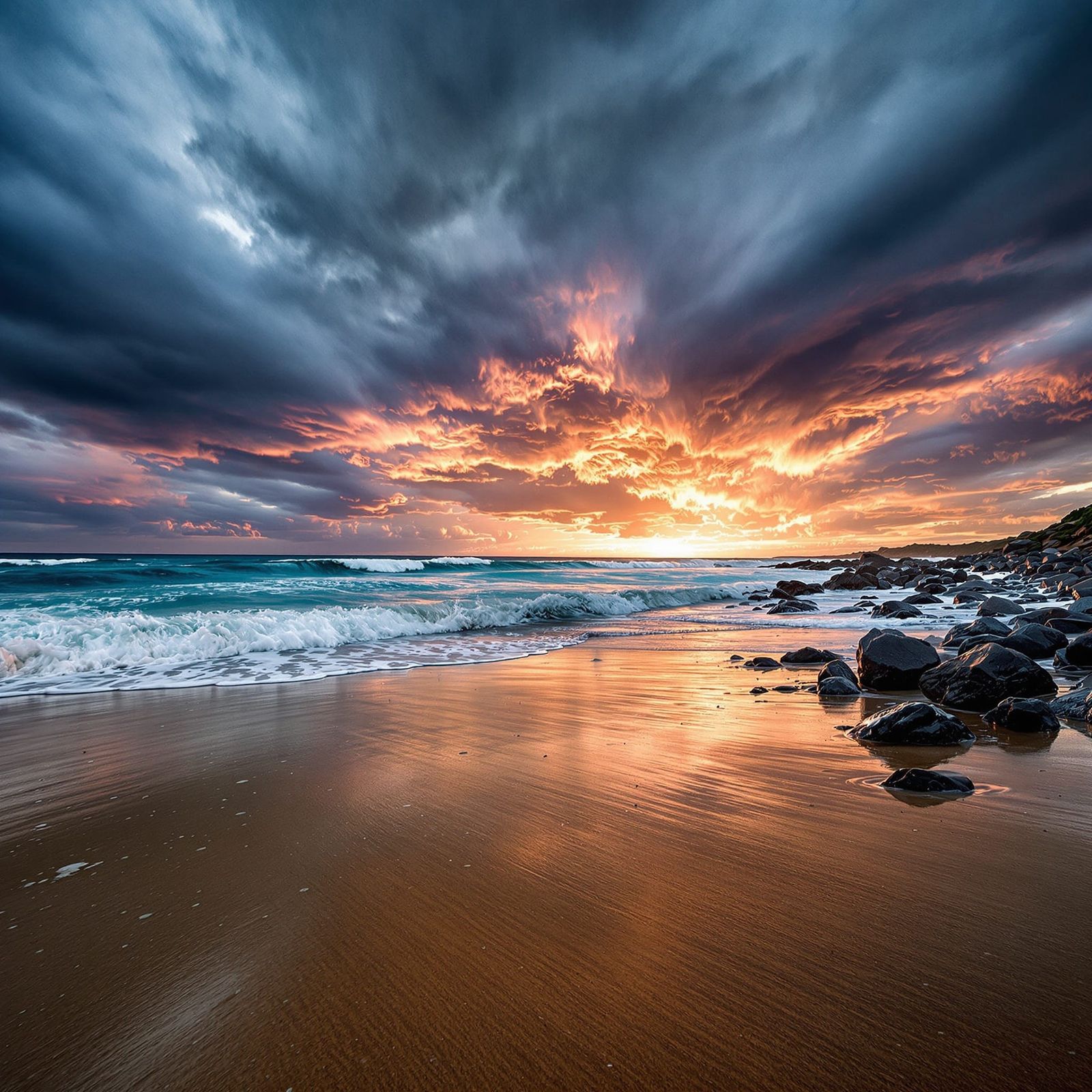 Stormy Beach Sunset Impressionist Painting
