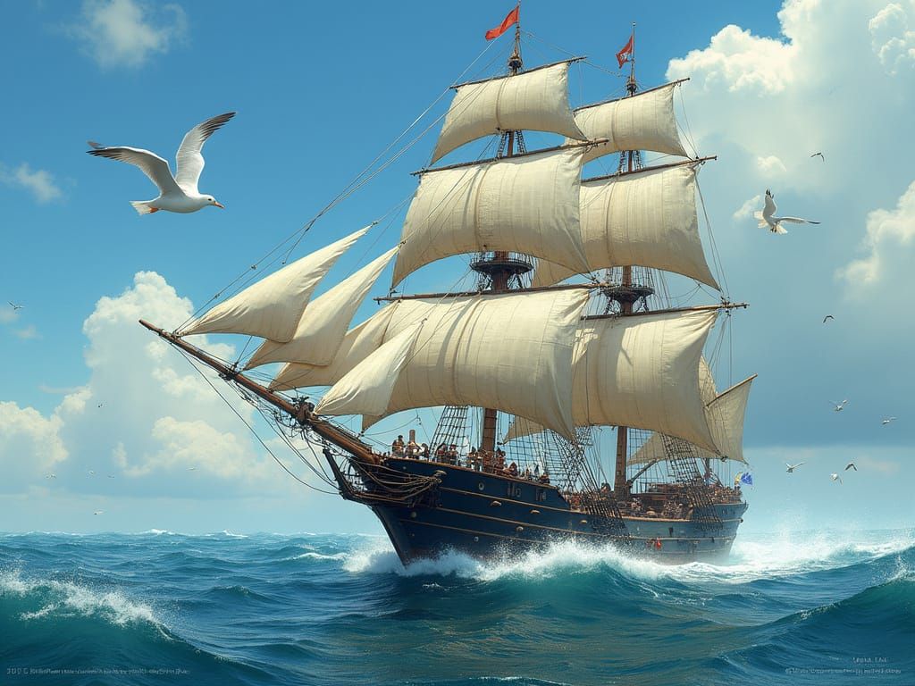 Futuristic Corsair Frigate in Hyperrealistic Seascape