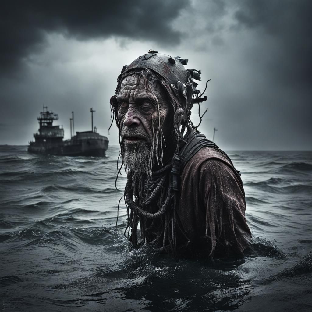 Eerie Sea Creature in Dark Underwater Scene