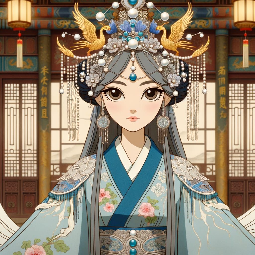 Elegant Disney-Inspired Concubine in Blue and Silver Chaofu ...