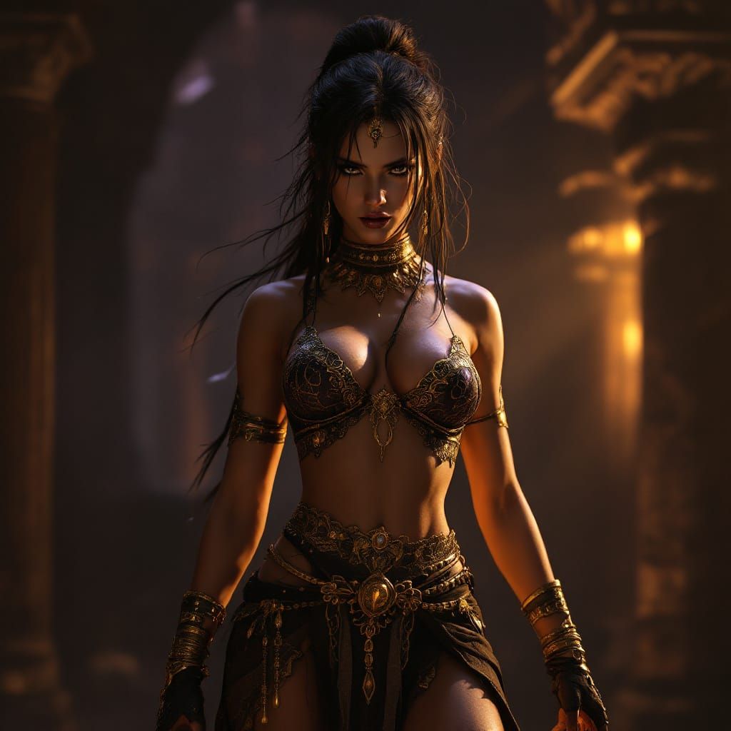 Lara Croft in Dark Fantasy Art Nouveau Style