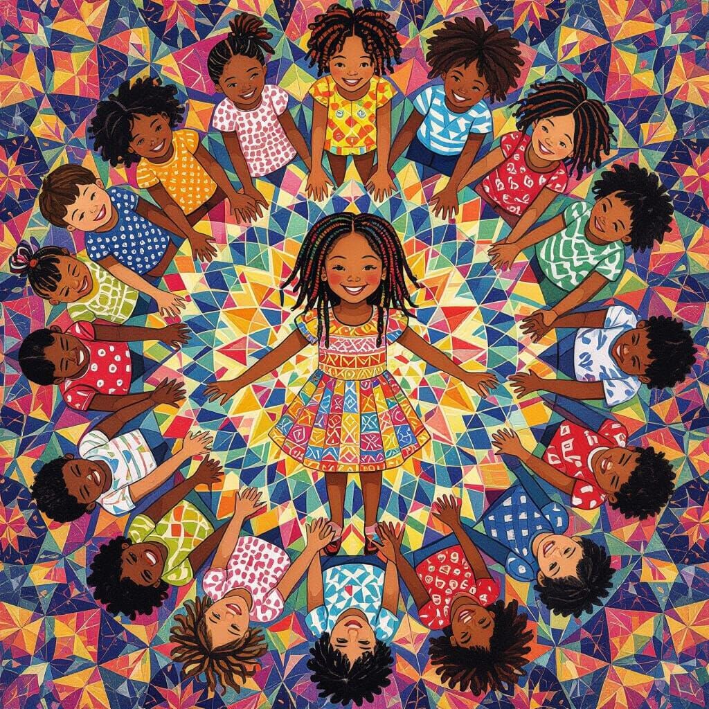 Kaleidoscopic Mandala Formed by Children Holding Hands