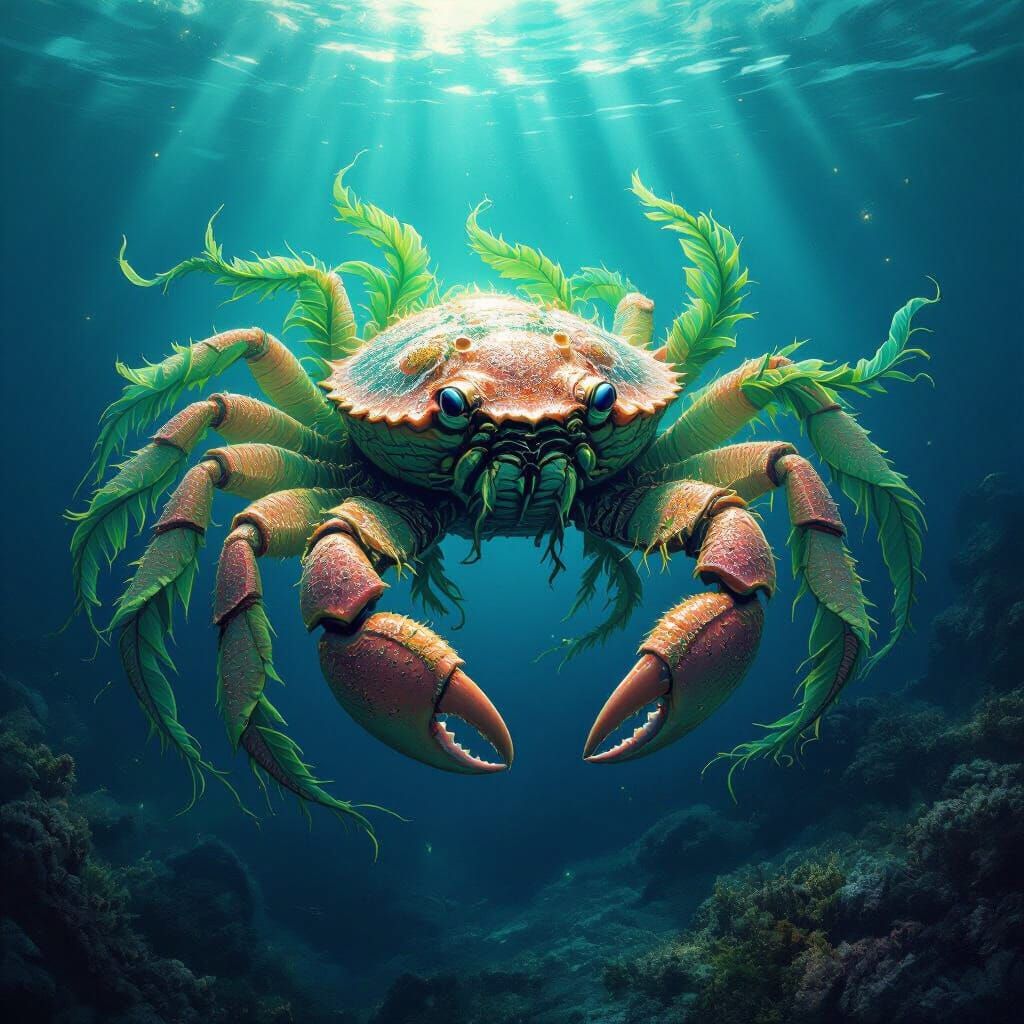Mystical Seaweed Crab Kraken in Deep Ocean Trench