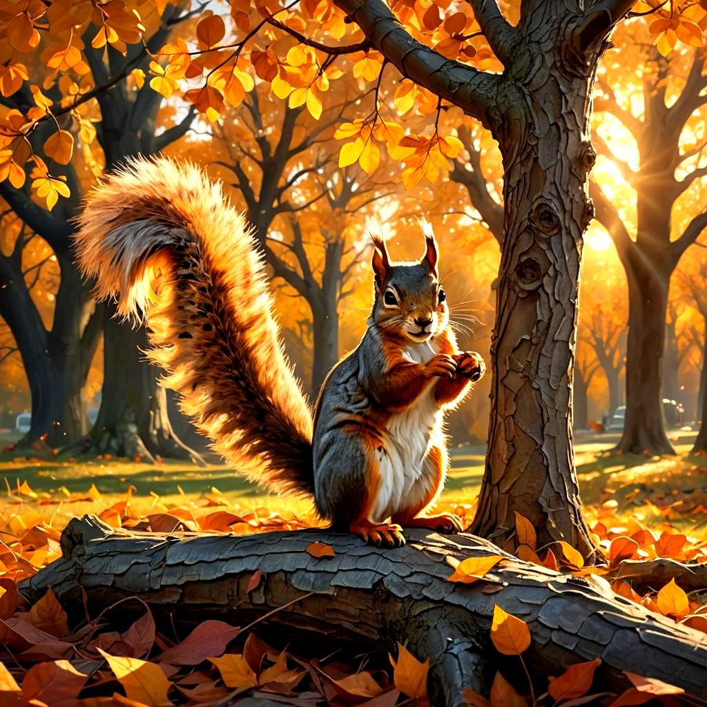 Hyperrealistic Autumn Landscape with Squirrel