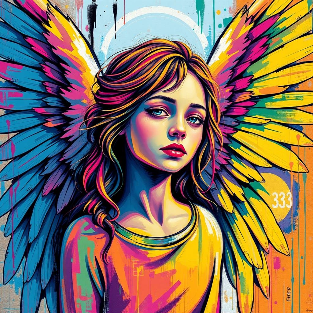 Angelic Emma: Vibrant Graffiti Art in Polychromatic Style