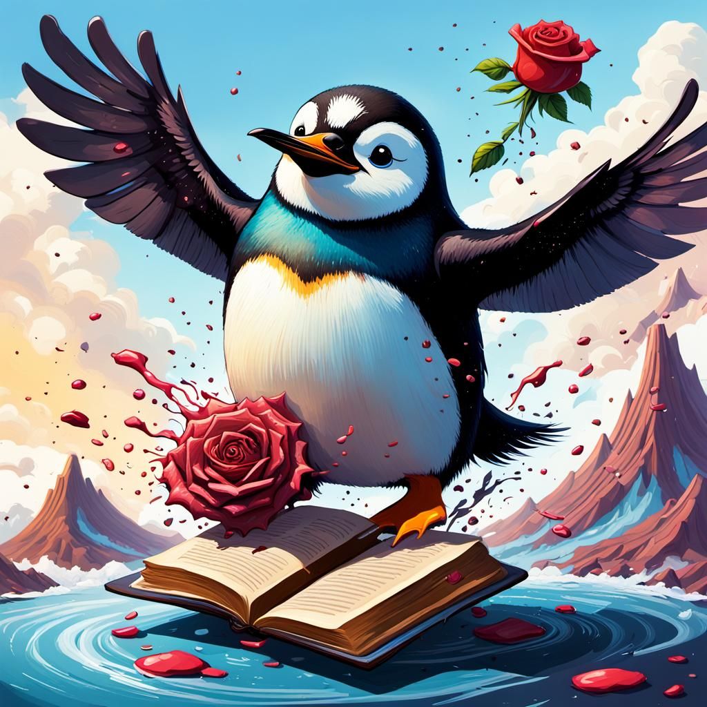 Penguin Prince Flying Book Airplane: Graffiti Art