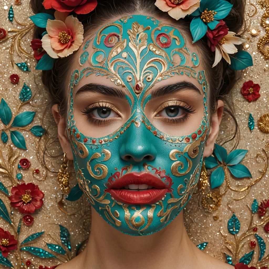 Bohemian Face Art Portrait with Floral Design