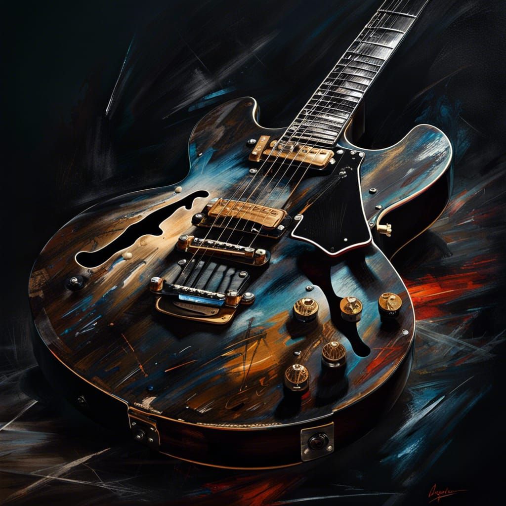 Sinister Gibson Guitar in Dark Oil Painting Style