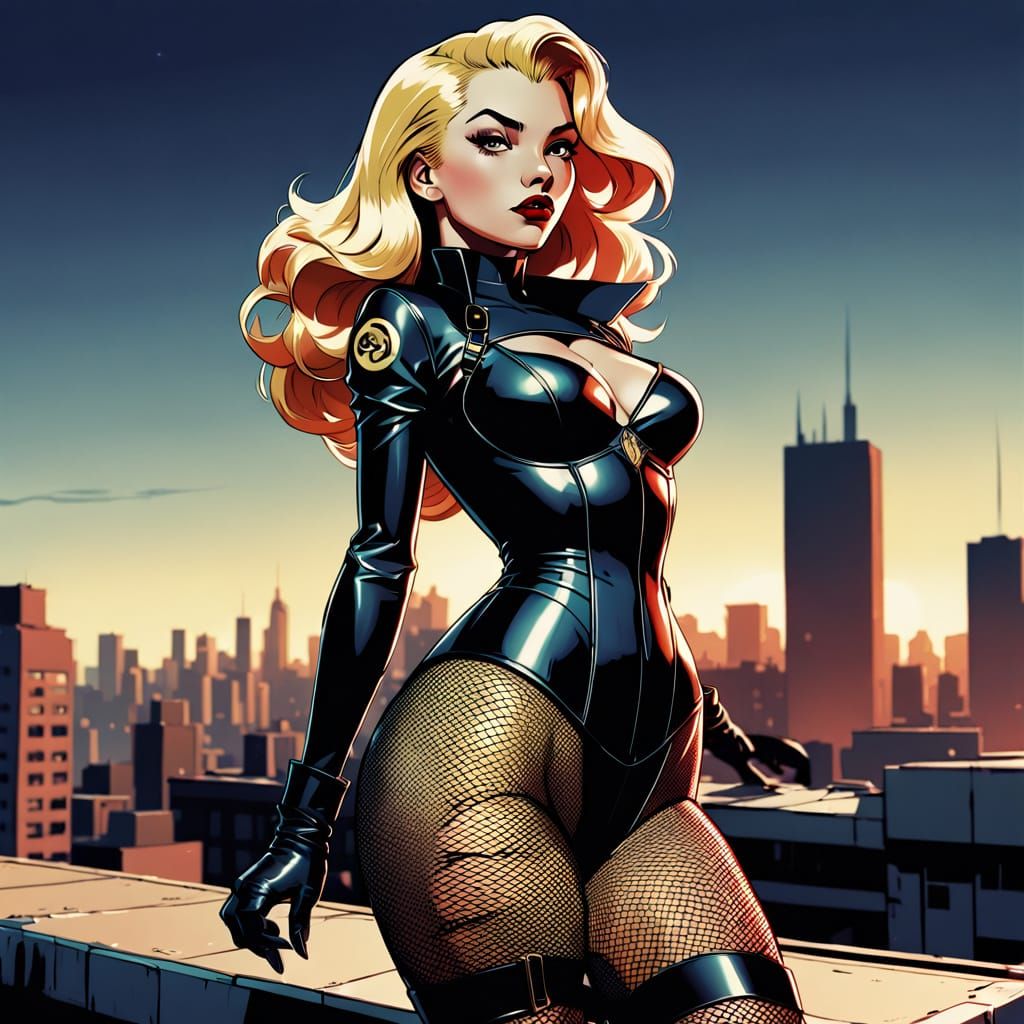Sultry Black Canary Pin-Up in Retro-Futuristic Style