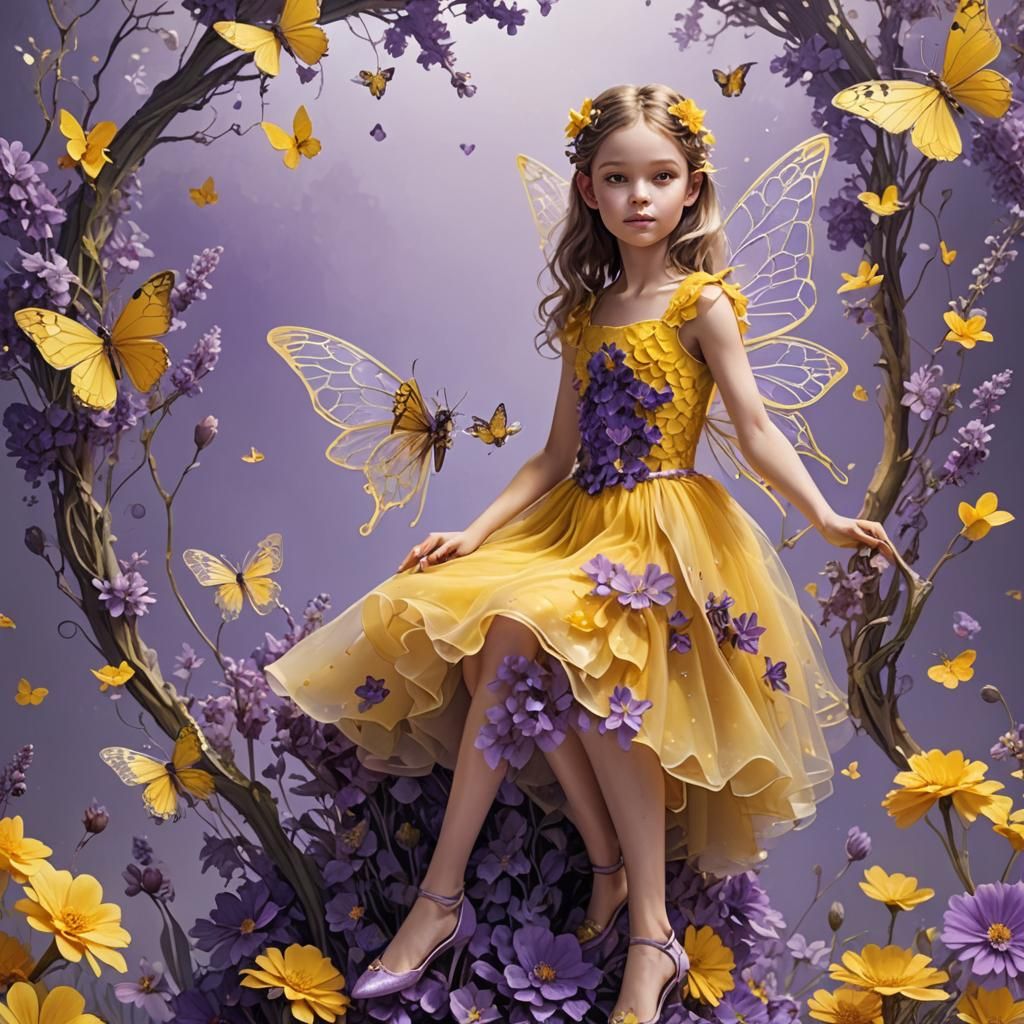 Fairy Girl in Floral Setting, Hyperrealistic Style