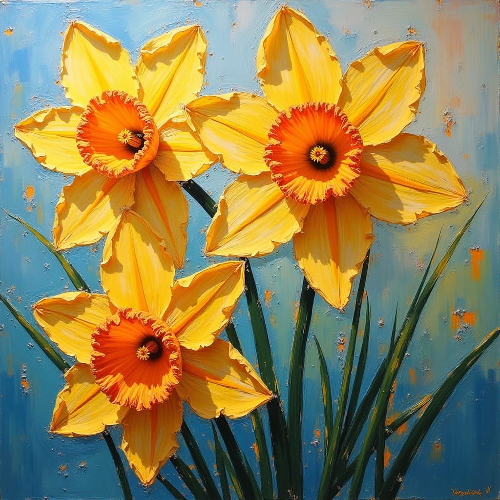Vibrant Wired Narcissus Flowers in Sumptuous Gouache Style