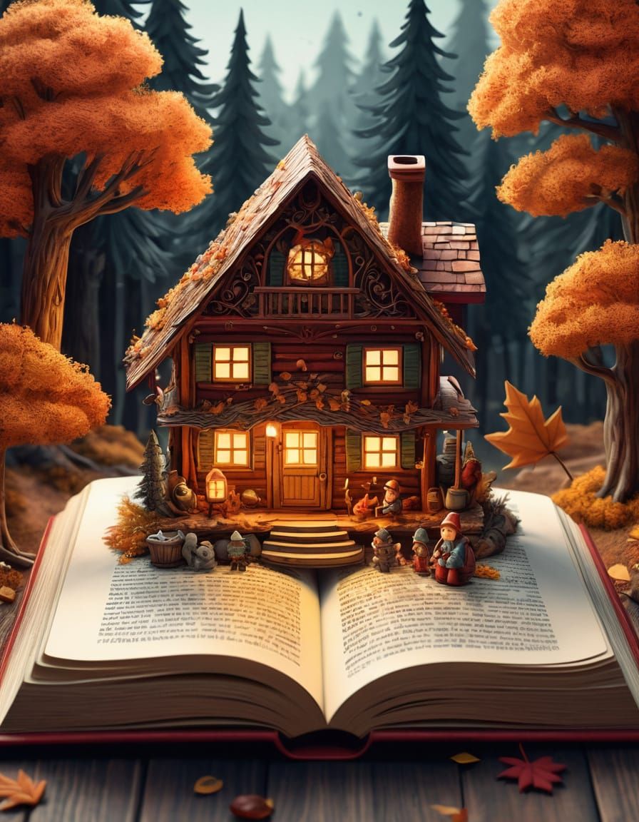 Whimsical Storybook Scene: Family Camping on Open Book Pages