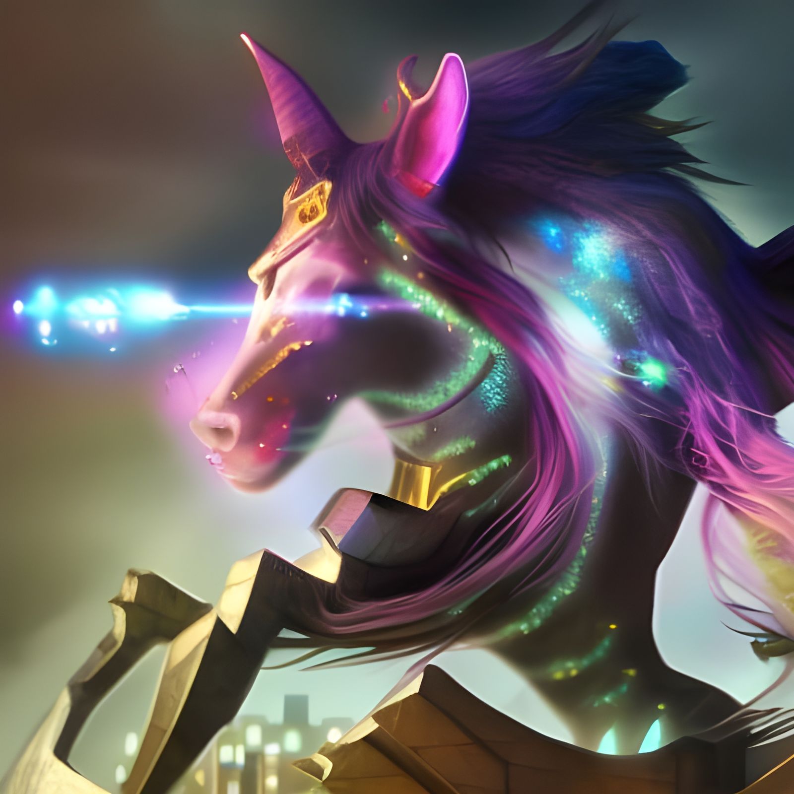 Cyberpunk Unicorn with Quartz Crystal Detail