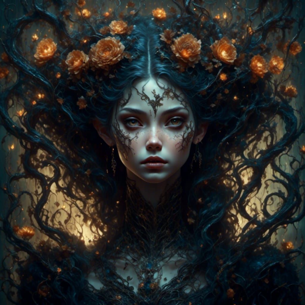 Whimsical Dark Fae Girl Casting Magic