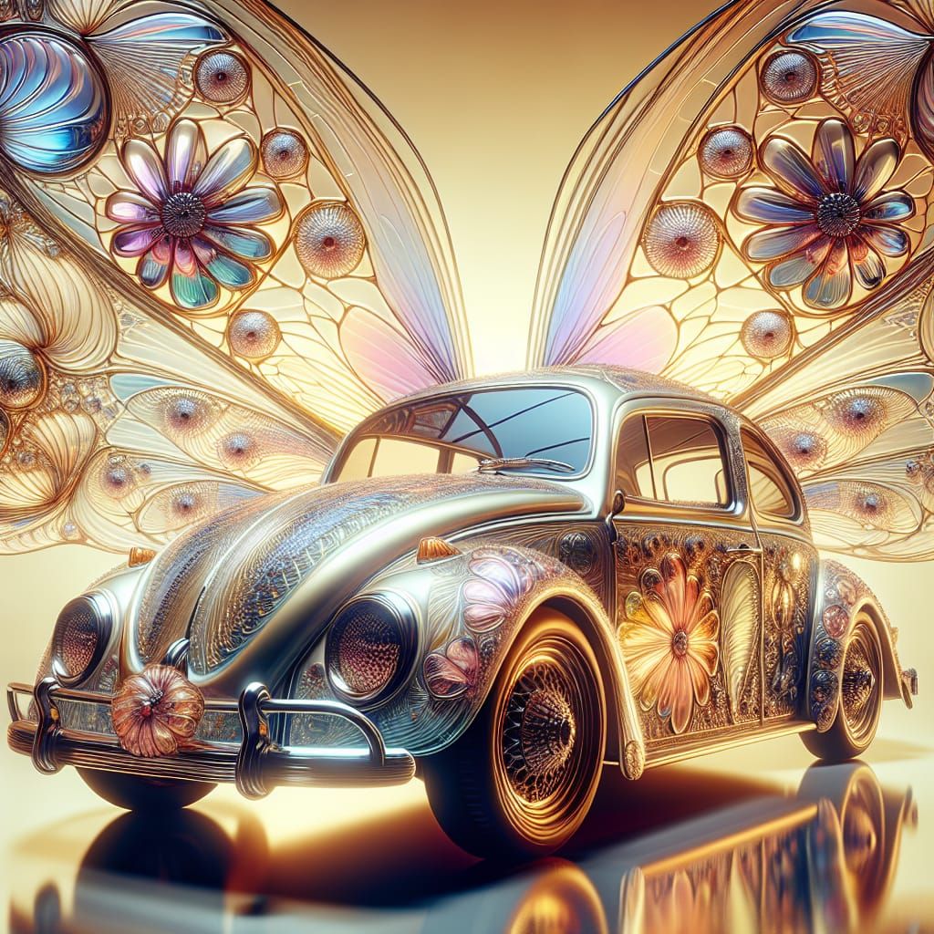 Enameled VW Beetle in Art Nouveau Style