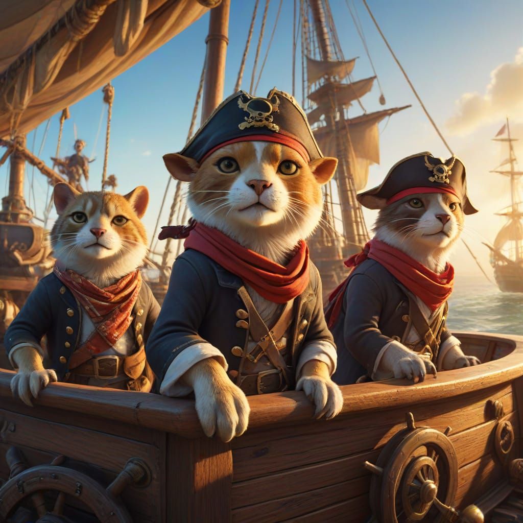 Animals as Pirates on a Ship in Digital Art