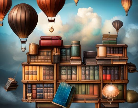 Whimsical Floating Library in the Sky Photograph